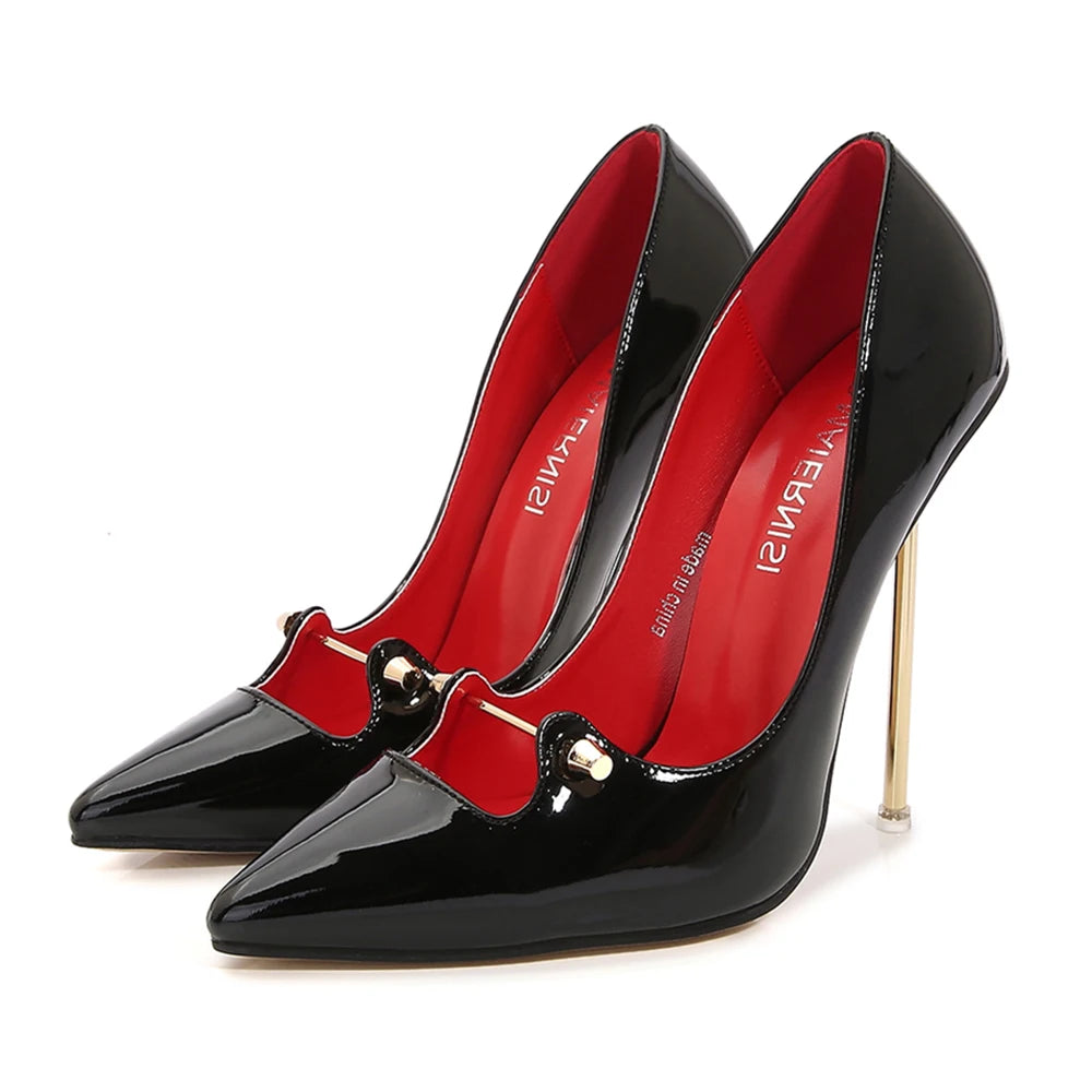 Women's 12cm High Metal Heels Glossy Patent Shoes