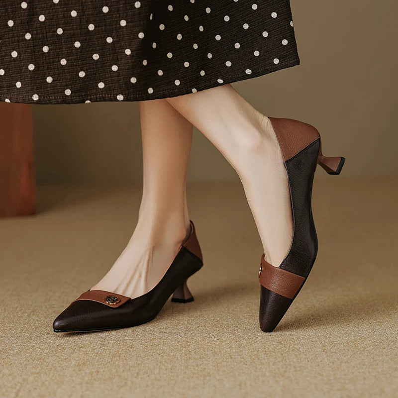 Women's High Quality Leather High Heels Pumps Shoes