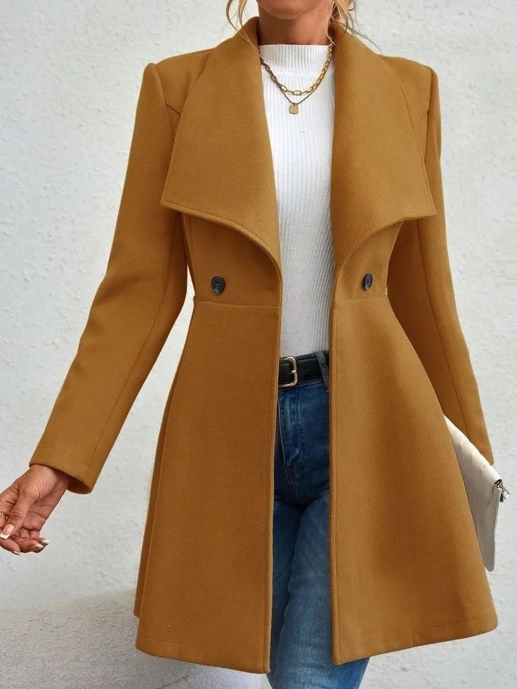 Women's Fashion Lapel Button Slim-Fit Wool Coat