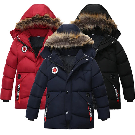 Kids' Thick Lining Plush Detachable Hat Hooded Fur Collar Jacket