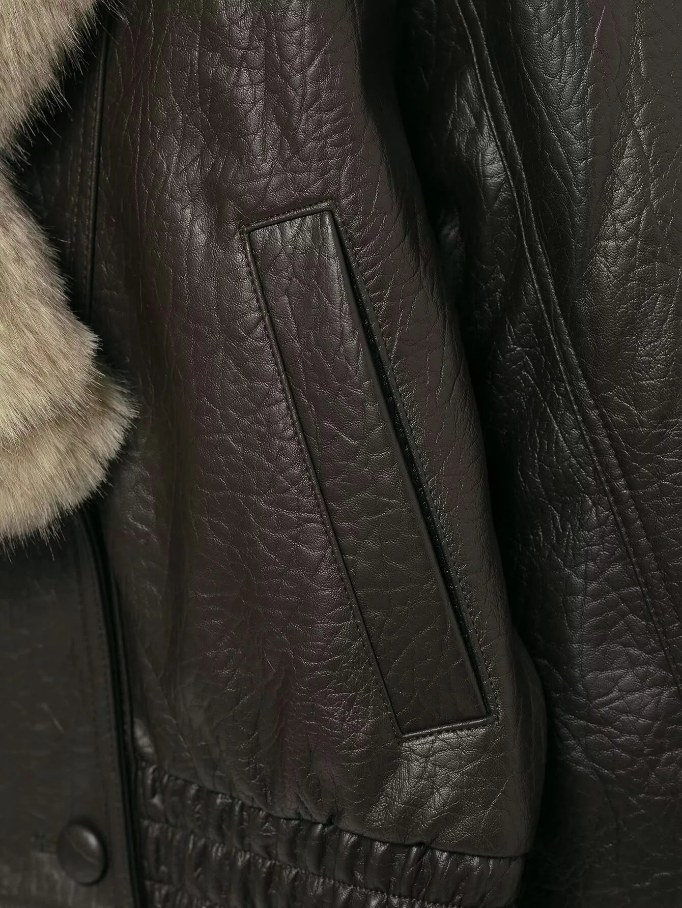 Women's Loose Faux Leather Big Fur Collar Causal Jacket