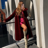 Women's Oversized Lapel Belted Faux Rabbit Fur Coat