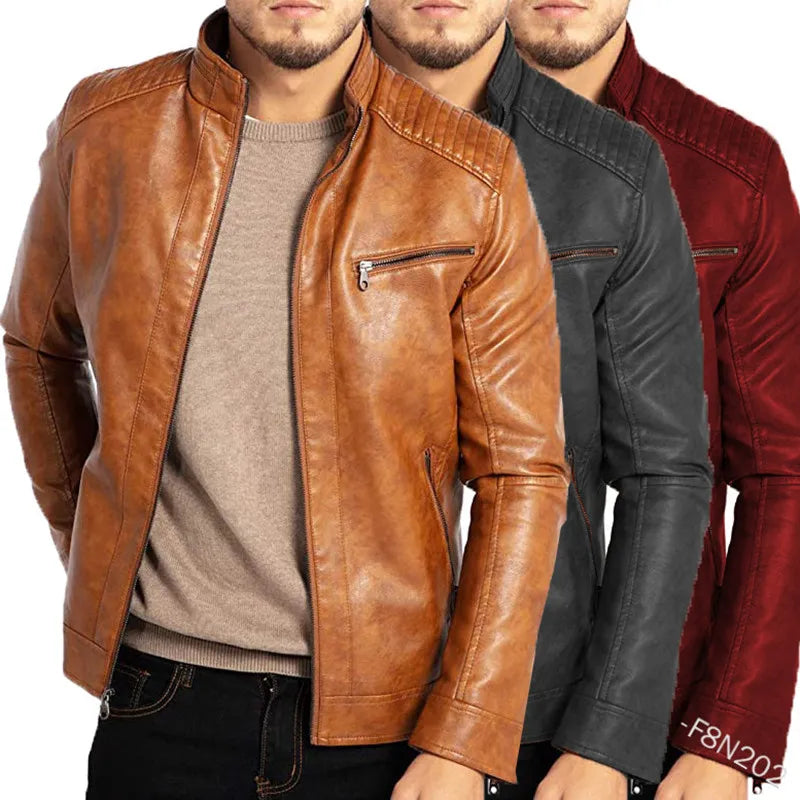 Men's PU Leather Stand-Up Collar Motorcycle Style Jacket