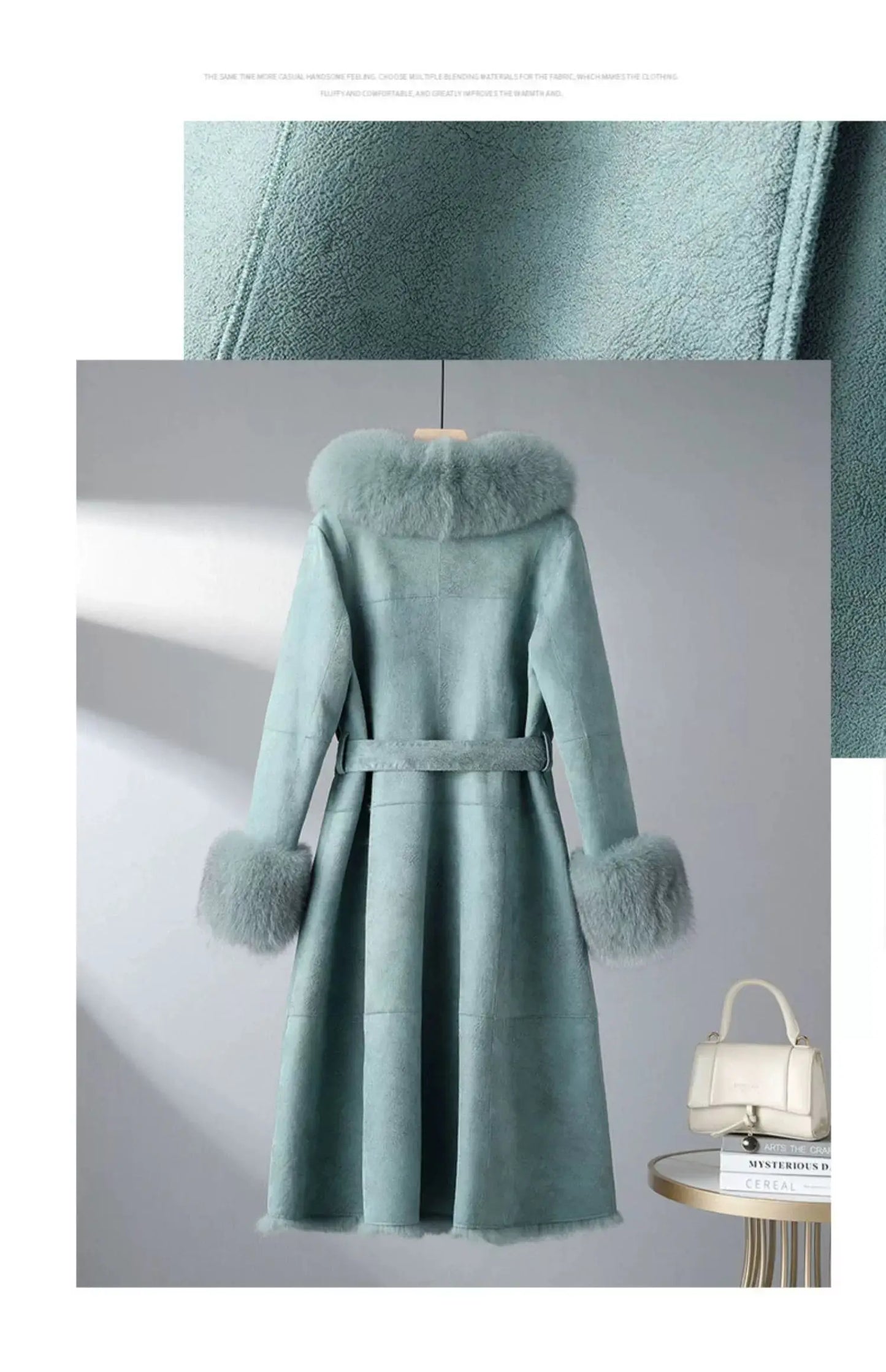 Women's Mid Length Rabbit Fur Fox Fur Collar Slim Fit Coat