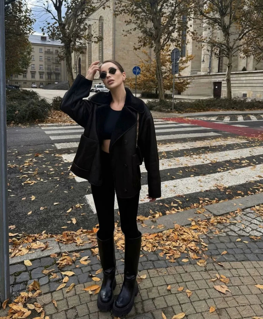 Women's Double Sided Collar Oversized Long Sleeve Jacket