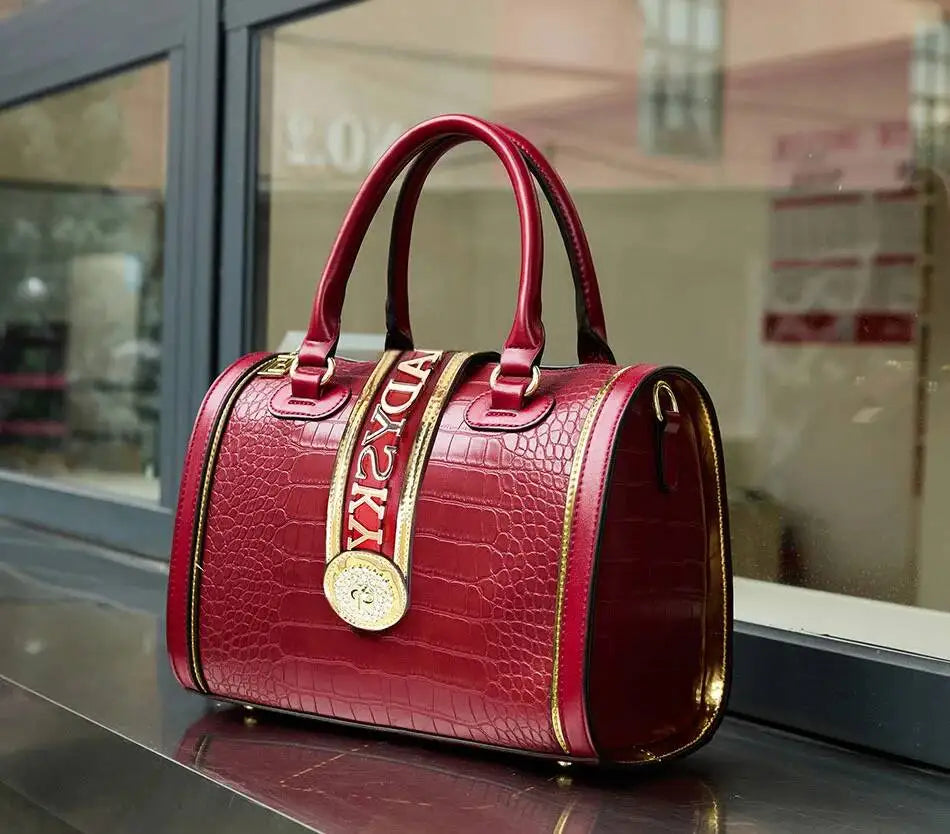 Women's Crocodile Embossed Letter Decoration Shoulder Handbag