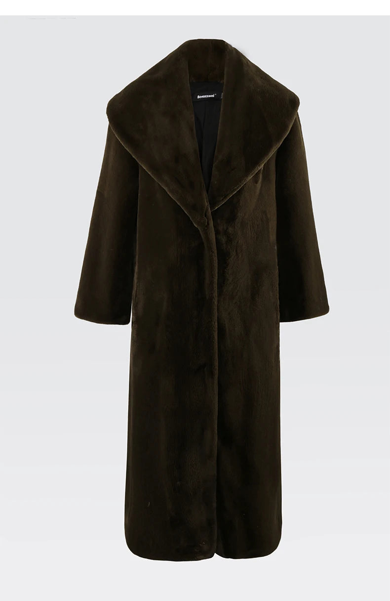 Women's Long Faux Sheared Mink Fur Sashes Furry Coat