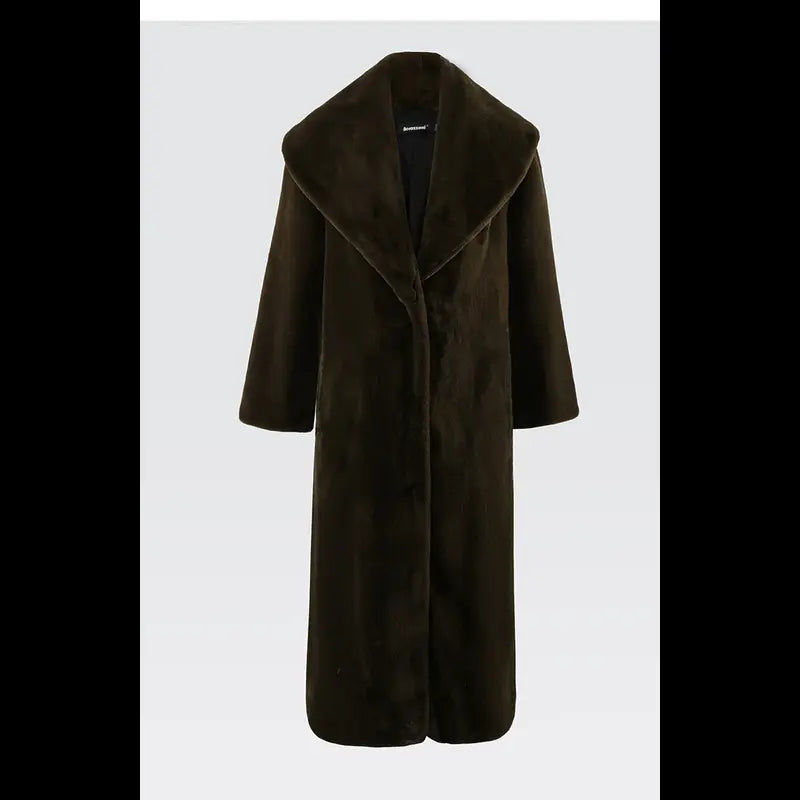 Women's Long Faux Sheared Mink Fur Sashes Furry Coat