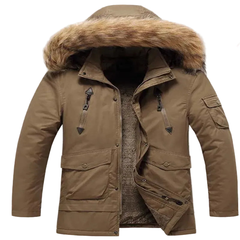 Men's Windproof Hooded Multi Pocket Fur Collar Jacket