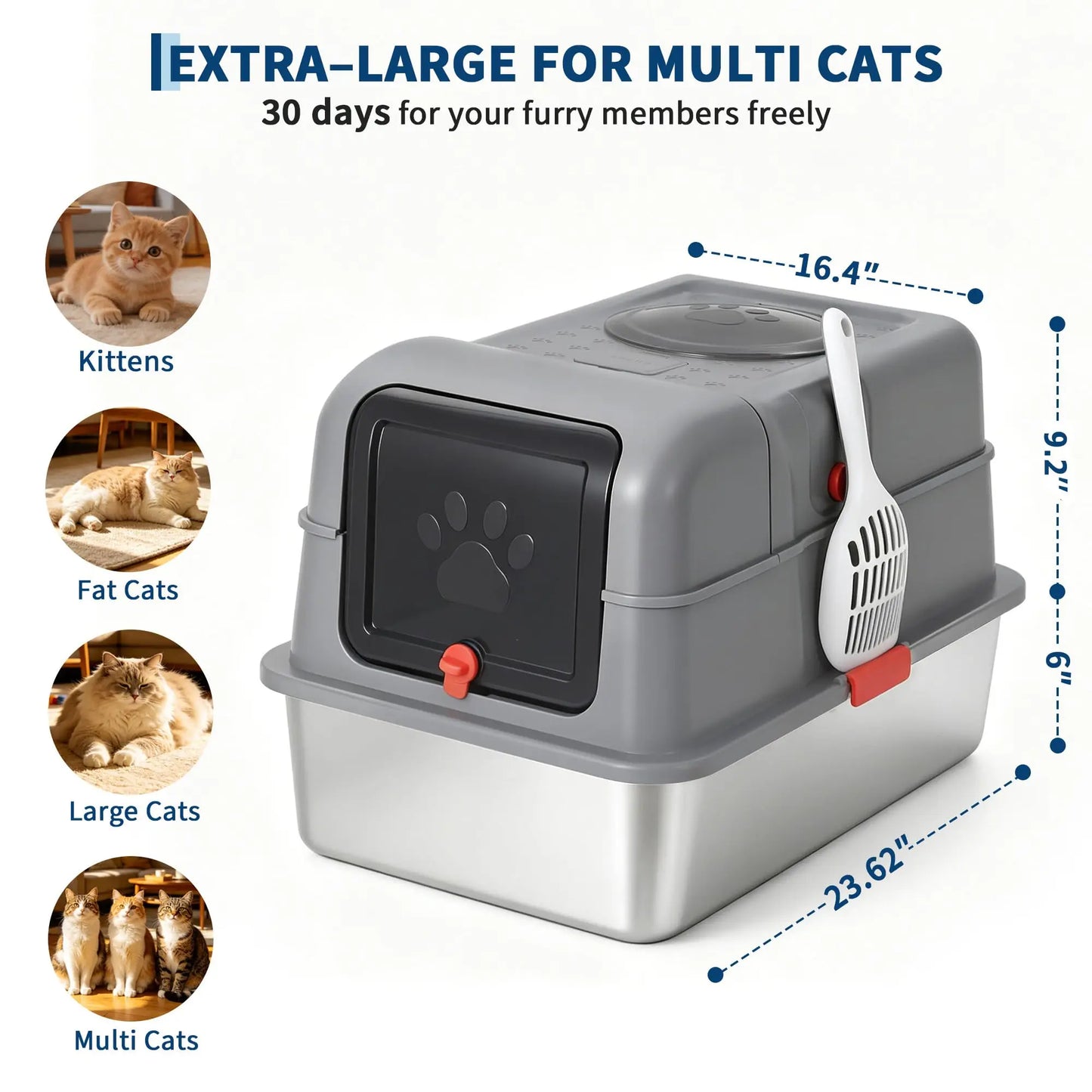 Enclosed Stainless Steel Litter Box With Lid Anti Leak Front Entry