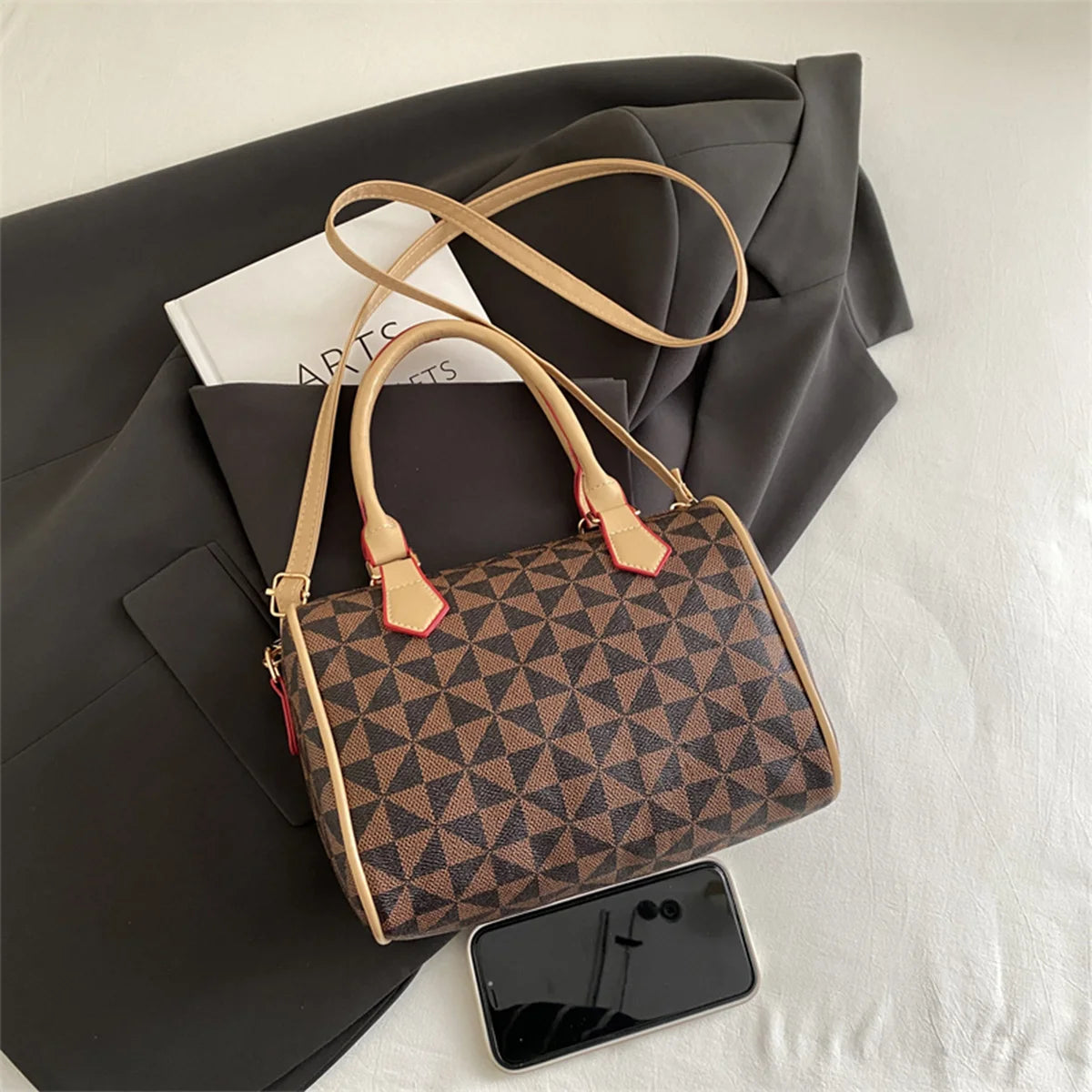 Women's Windmill Print PU Color Adjustable Strap Handbag