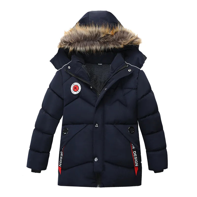 Kids' Thick Lining Plush Detachable Hat Hooded Fur Collar Jacket