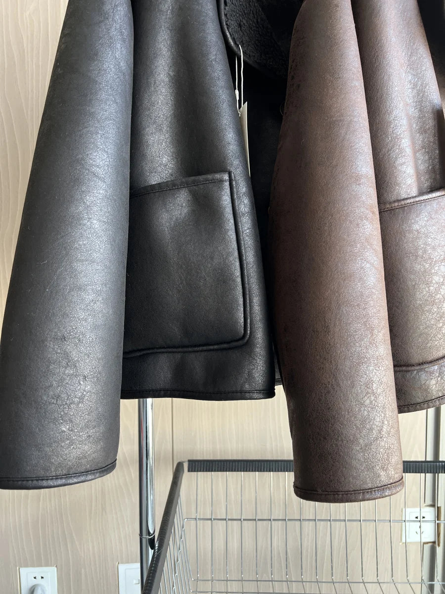 Women's Double Sided Collar Oversized Long Sleeve Jacket