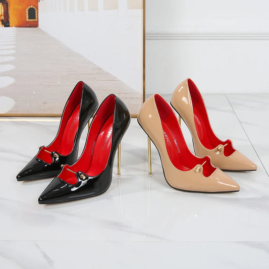 Women's 12cm High Metal Heels Glossy Patent Shoes