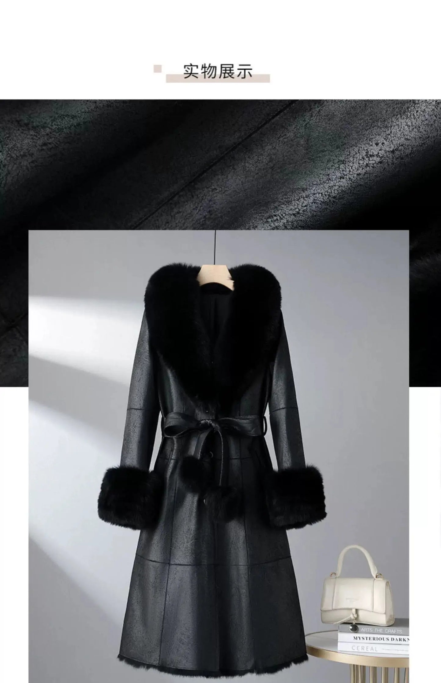 Women's Mid Length Rabbit Fur Fox Fur Collar Slim Fit Coat