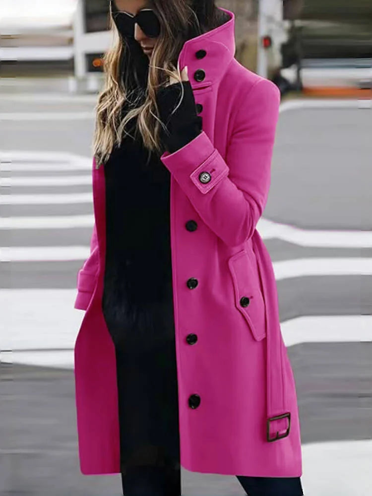 Women's Single Breasted Turn down Collar Long Coat