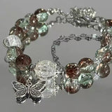 Women's Beaded Red Crystal Feather Pendant Bracelet
