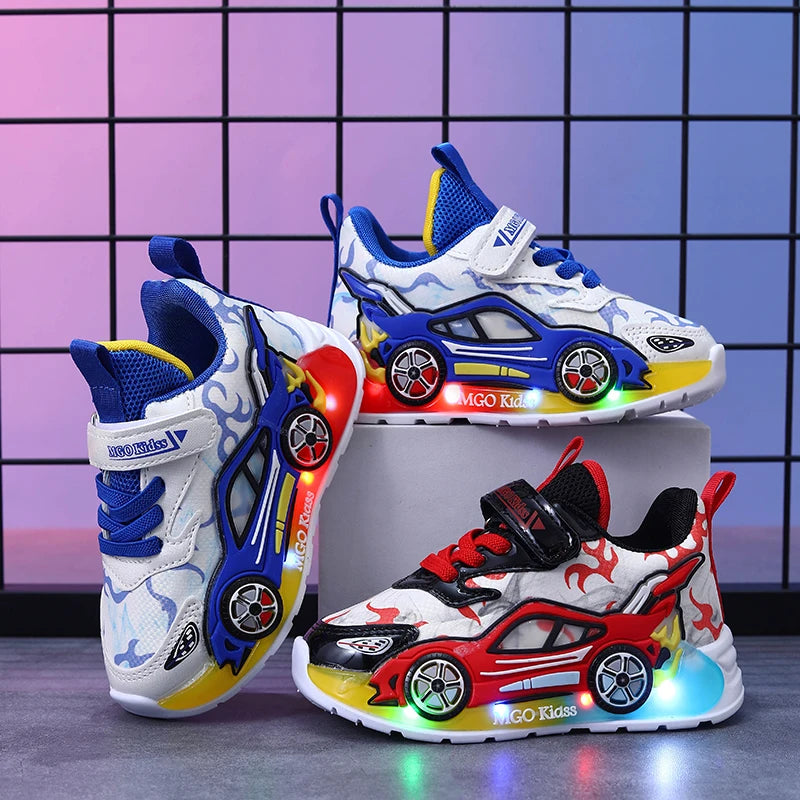 Children's Car Themed Led Light Up Lightweight Sneakers