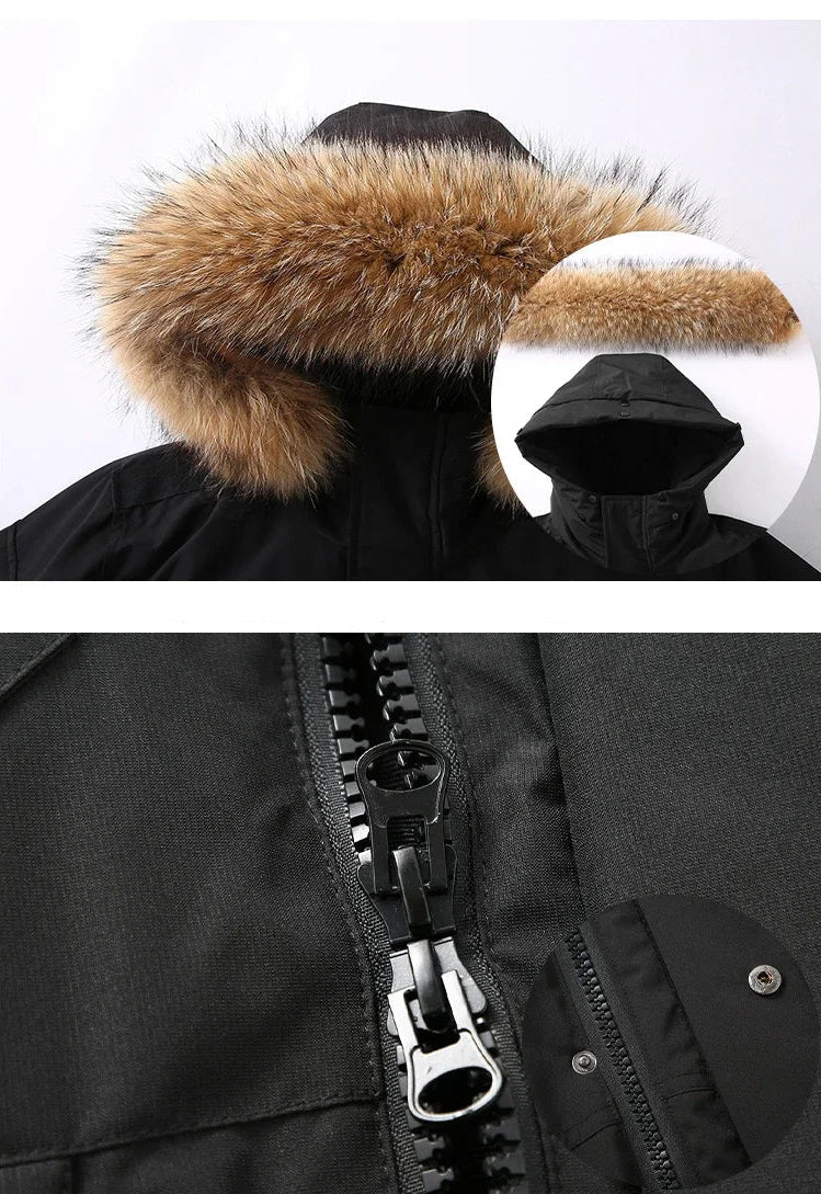 Men's Hooded Fur Collar Duck Down Waterproof Jacket