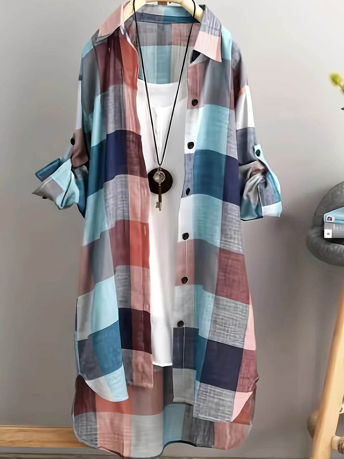 Women's Loose Stripe Plaid Lightweight Long Sleeve Shirt