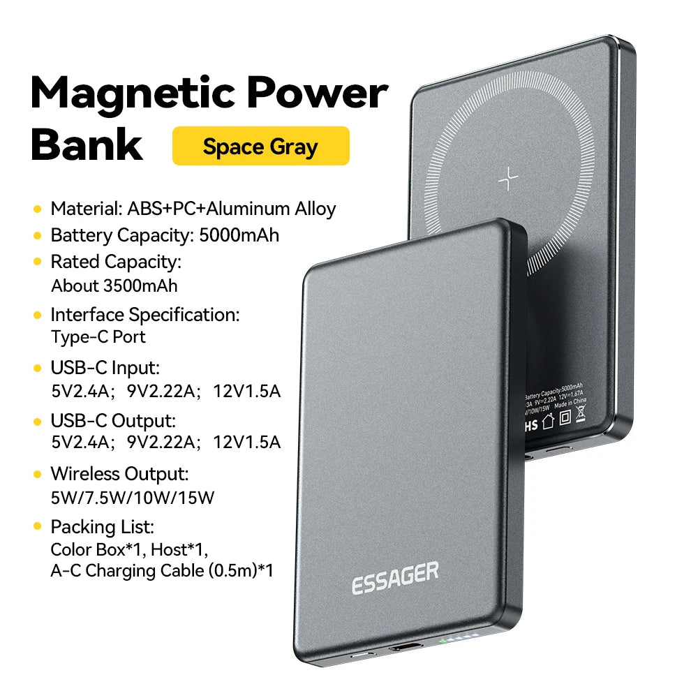 Thin Portable Magnetic Fast Charging Wireless Power Bank for Magsafe