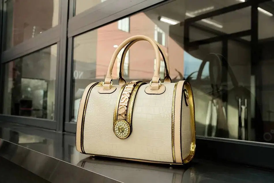 Women's Crocodile Embossed Letter Decoration Shoulder Handbag