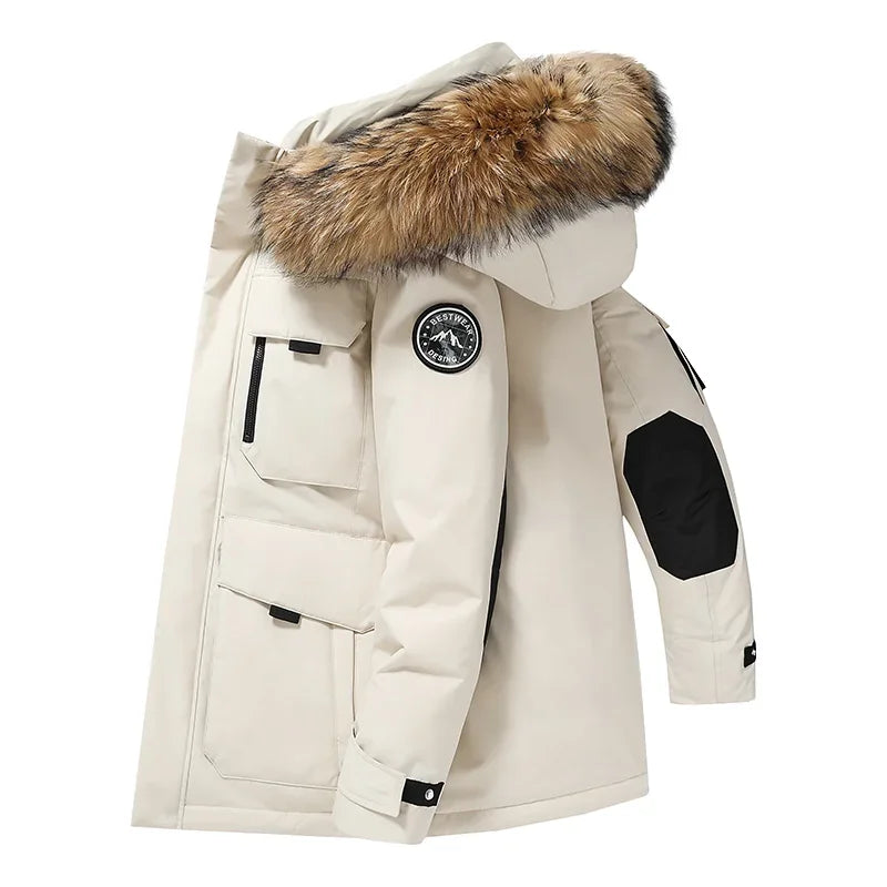 Men's Hooded Fur Collar Duck Down Waterproof Jacket