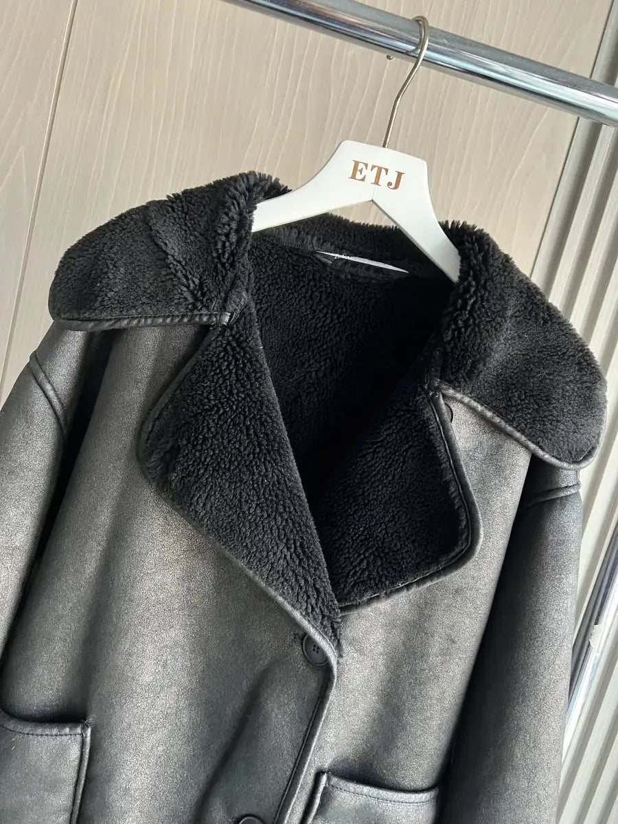 Women's Double Sided Collar Oversized Long Sleeve Jacket