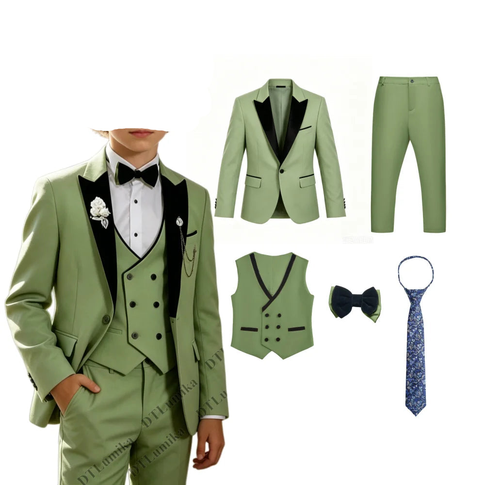 Boys 5Pcs Blazer Vest Pants Bow Tie Necktie Set