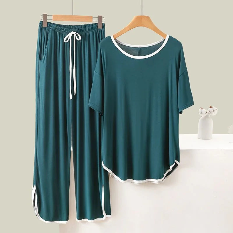Women's 2Pcs T-Shirt Pant Loose Soft Loungewear Pajamas Set
