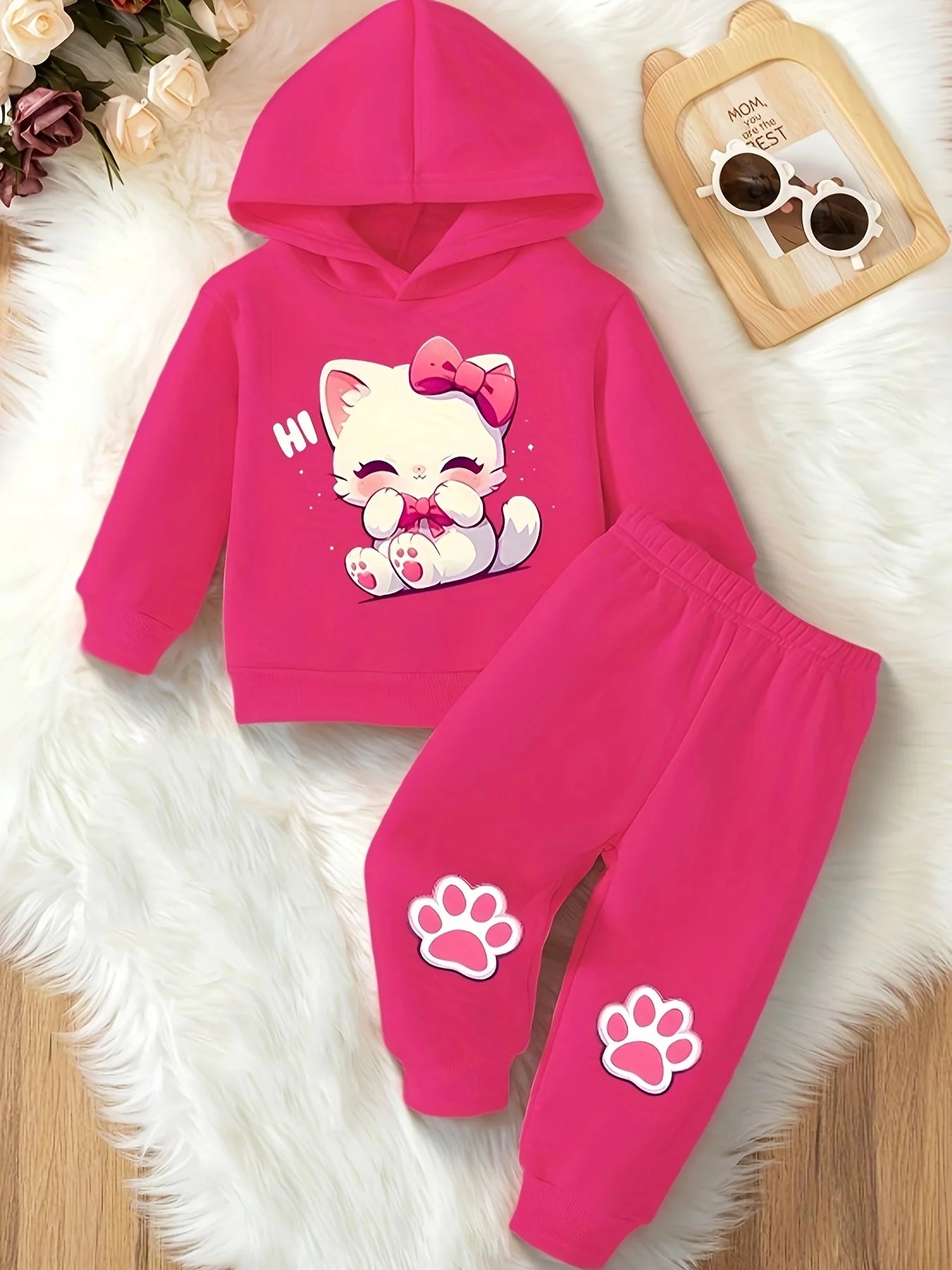Kids' 2Pcs Cute Fleece Romper Sports Pants Set