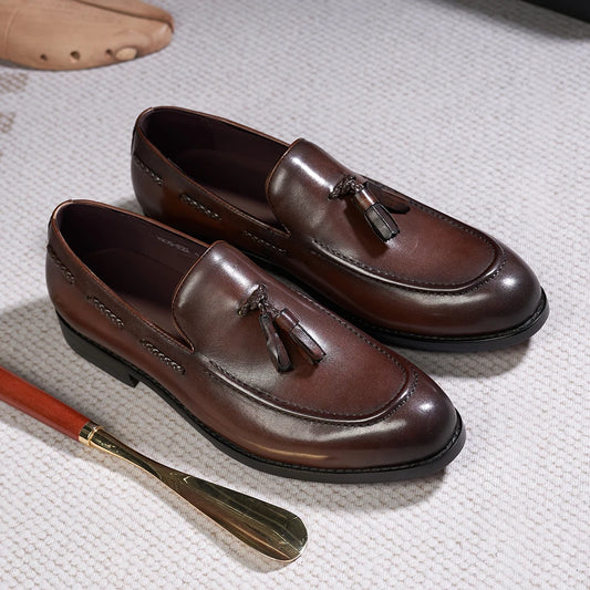 Men's Genuine Leather Handmade Slip on Tassel Loafers Shoes