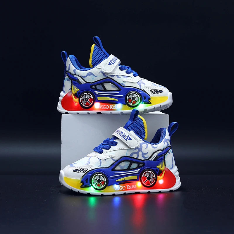Children's Car Themed Led Light Up Lightweight Sneakers
