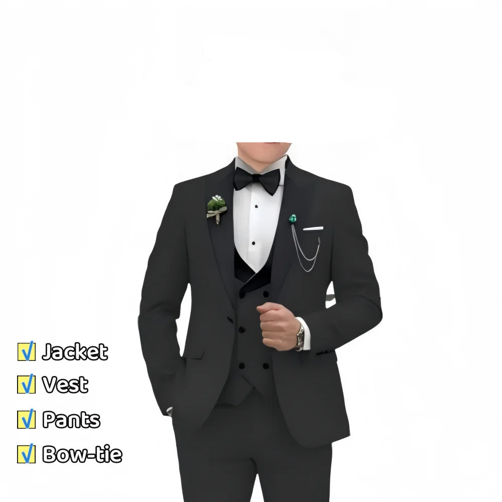 Kids 3Pcs Velvet Notched Lapel Neck Matching Vest Pants Set