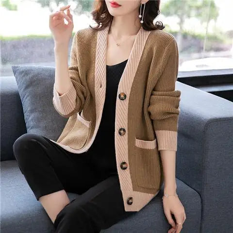 Women's Loose Button V-neck Thread Sweater Cardigan