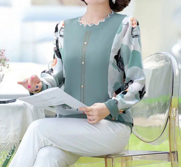 Women's Stylish Middle Aged Long Sleeved Shirt