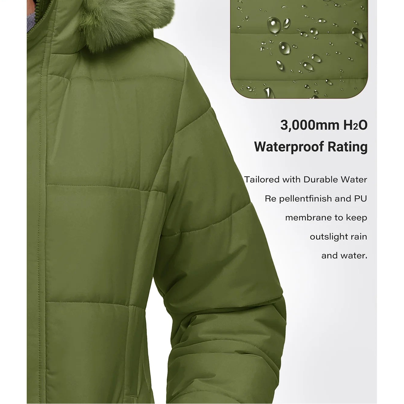 Women's Fleece Lined Ribbed Cuff Windproof Puffer Coat