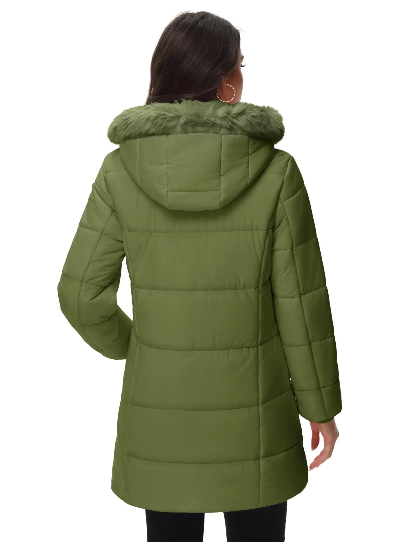 Women's Fleece Lined Ribbed Cuff Windproof Puffer Coat