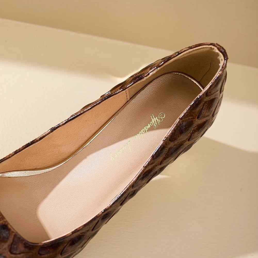 Women's Genuine Leather Mid Heel Square Toe Pumps Shoes