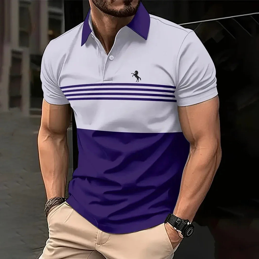 Men's Casual Short Sleeved Top Striped Pattern Polo T Shirt