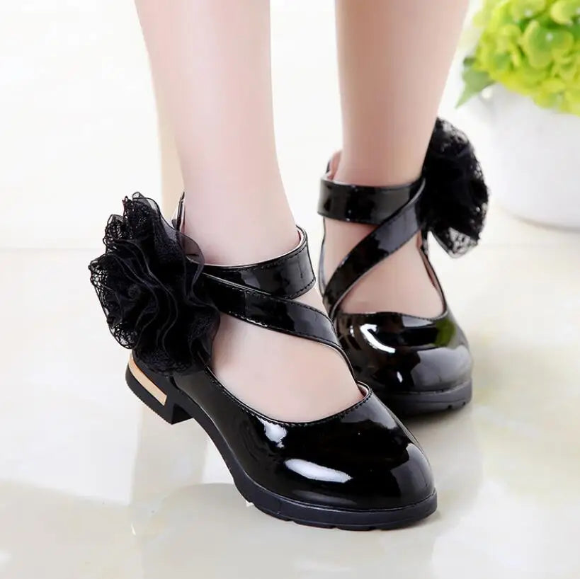 Girls Flower Leather Fashion Dress Shoes