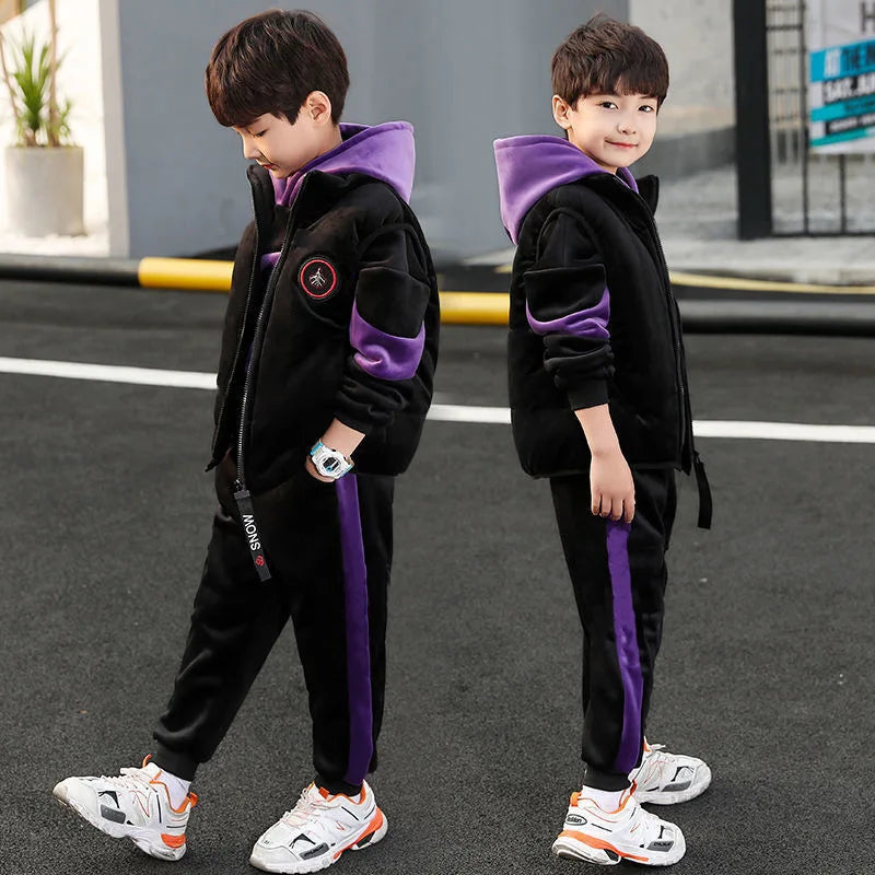 Boys 3Pcs Fleece Lined Zip Waistcoat Sweatshirt Sweatpants Set