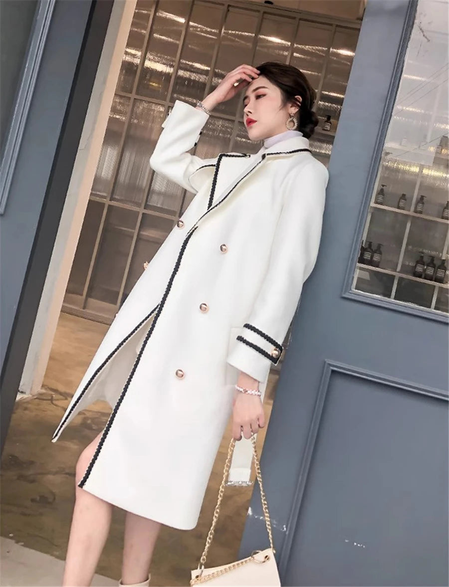 Women's Long Slim Wool Blend  Cotton Padded Lined Coat