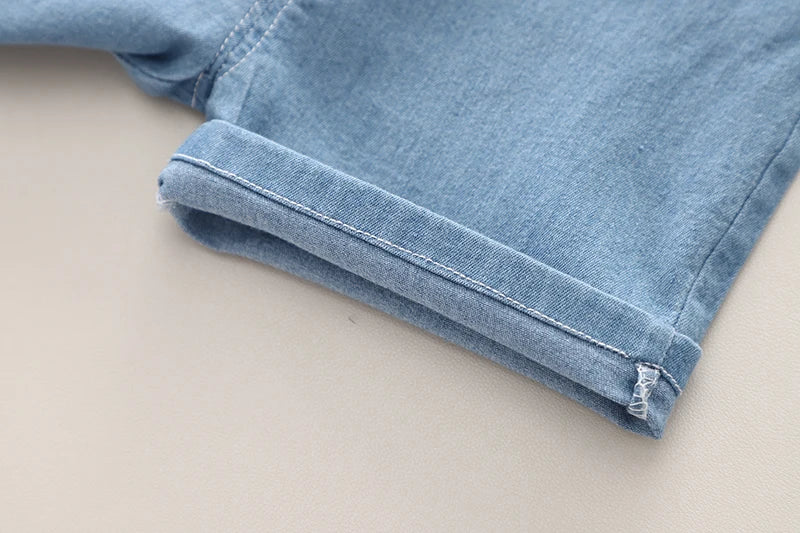 Kids' 2Pcs Denim Striped Shirt Short Suit Set