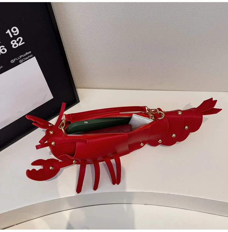 PU Zipper Lobster Shape Rivet Shoulder Bag