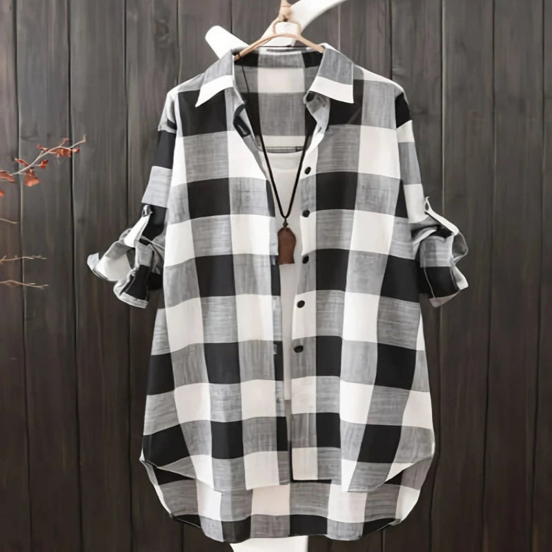 Women's Loose Stripe Plaid Lightweight Long Sleeve Shirt