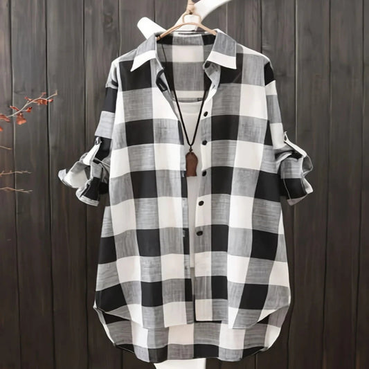 Women's Loose Stripe Plaid Lightweight Long Sleeve Shirt