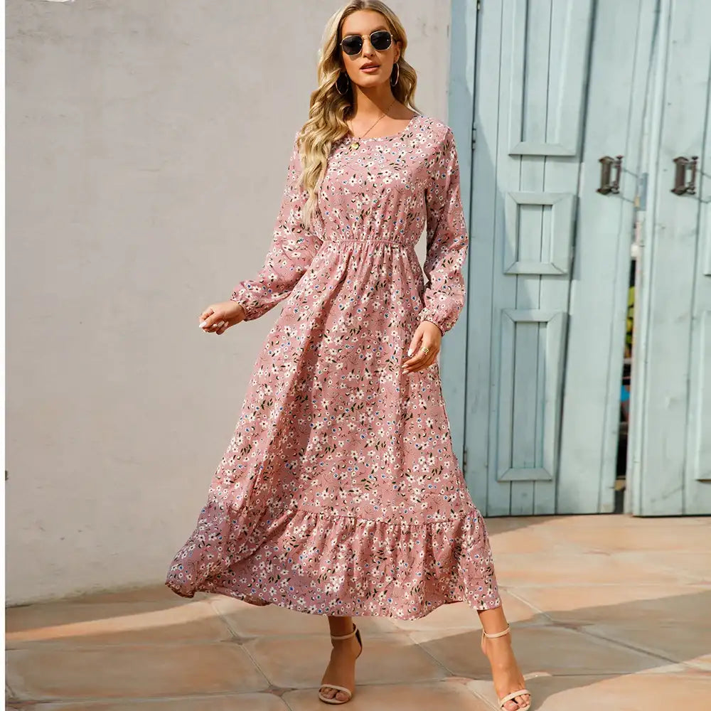 Women's Bohemian High Waist Beach Chiffon Long Dress