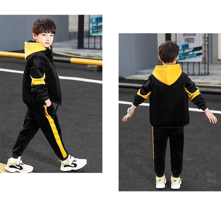 Boys 3Pcs Fleece Lined Zip Waistcoat Sweatshirt Sweatpants Set