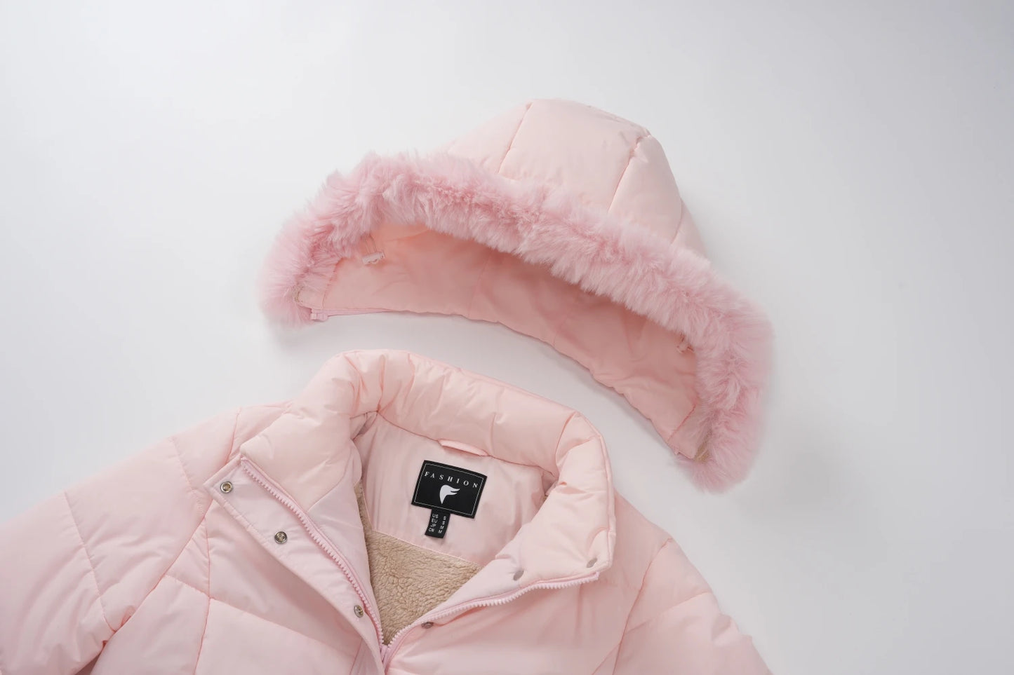 Women's Fleece Lined Ribbed Cuff Windproof Puffer Coat